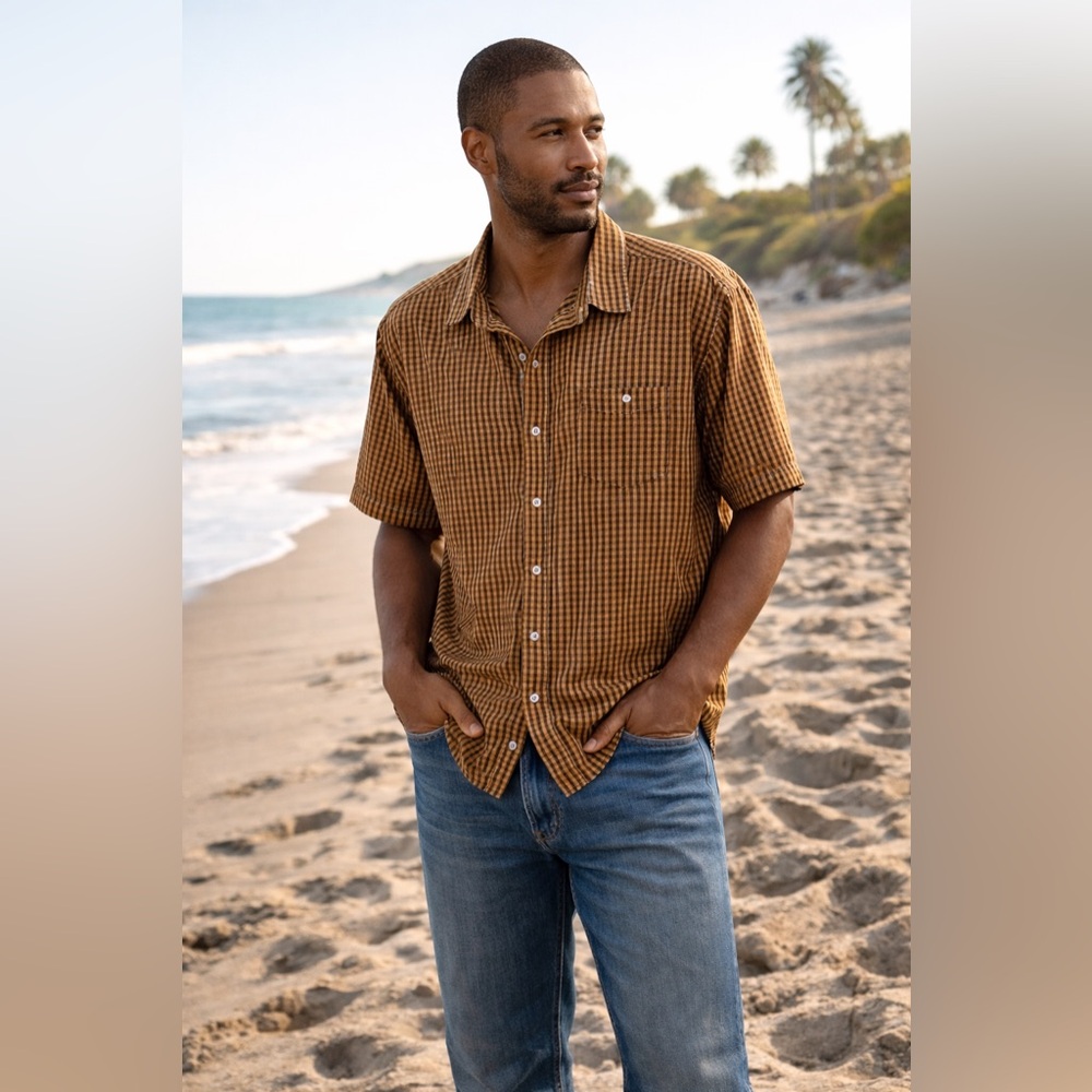 Tommy Bahama Jeans Island Crafted Brown/Black Check Short Sleeve Relaxed Fit